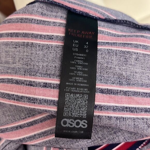 ASOS Pantsuit Sz 0 V Neck Collar Short Sleeve Navy Blue Red Striped Side Belted - Picture 12 of 15